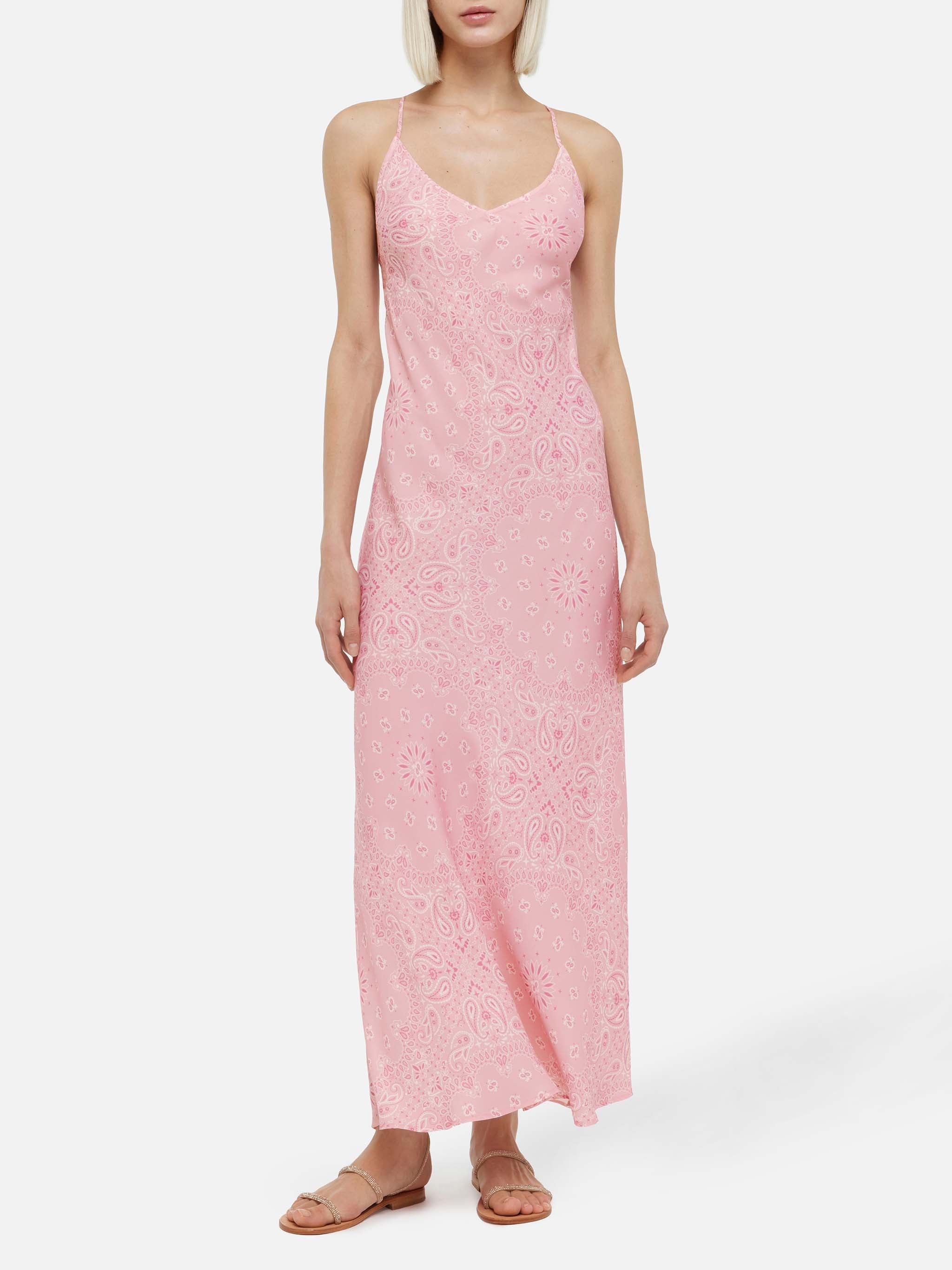 Eydis Satin Slip Dress With Bandana Print Pink