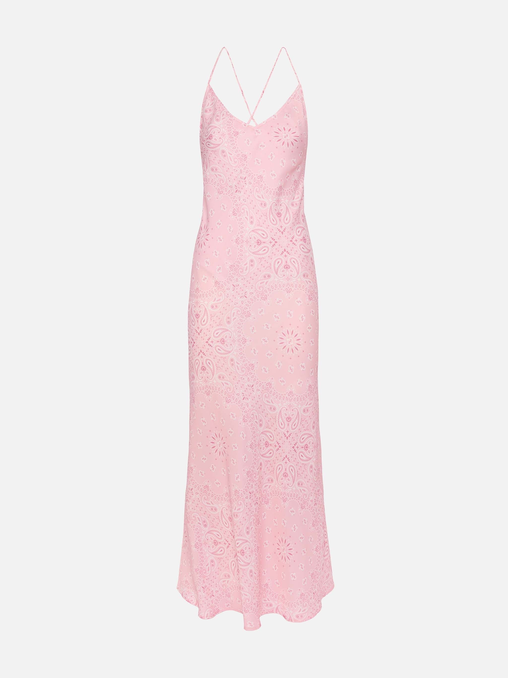 Eydis Satin Slip Dress With Bandana Print Pink