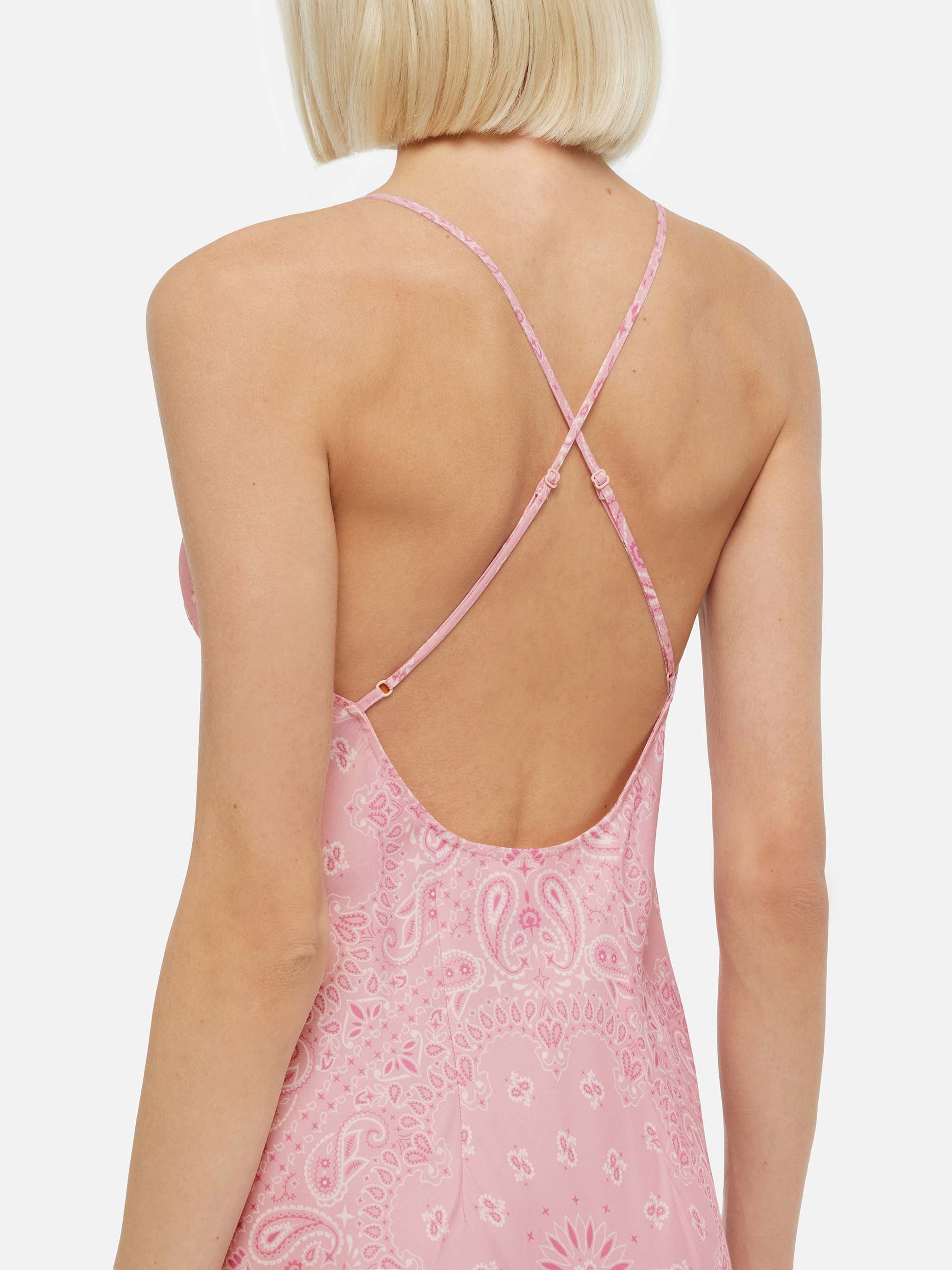 Eydis Satin Slip Dress With Bandana Print Pink