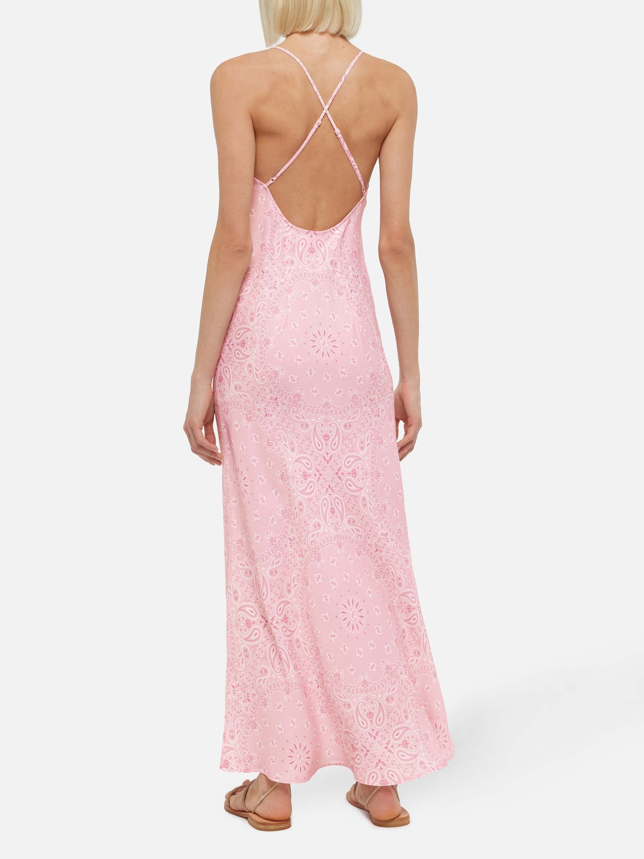 Eydis Satin Slip Dress With Bandana Print Pink