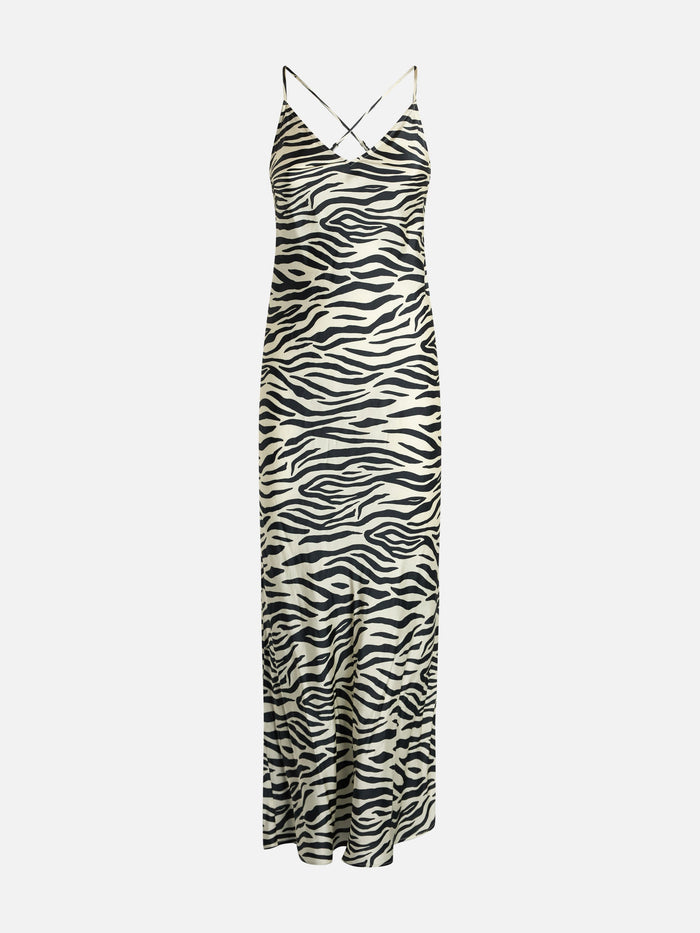 Eydis Zebra Satin Slip Dress White