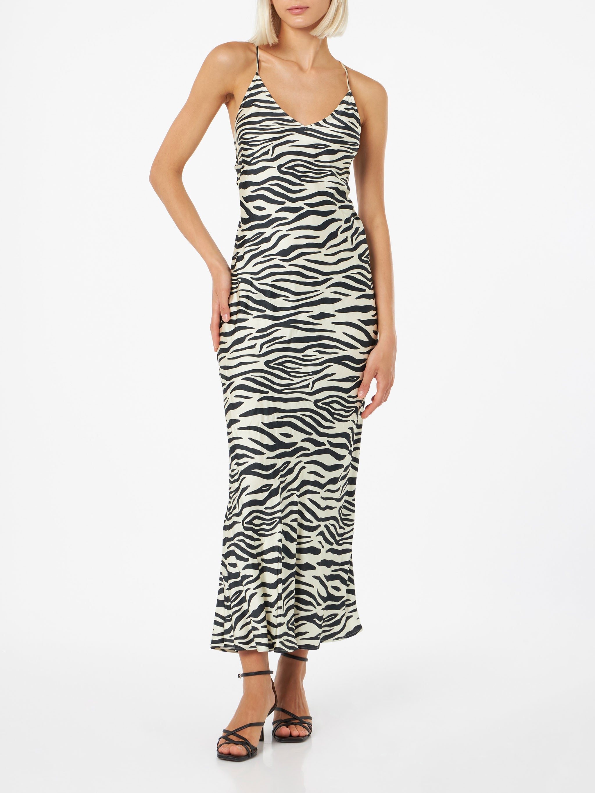 Eydis Zebra Satin Slip Dress White