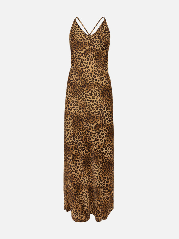 Eydis Satin Slip Dress With Animalier Print Beige
