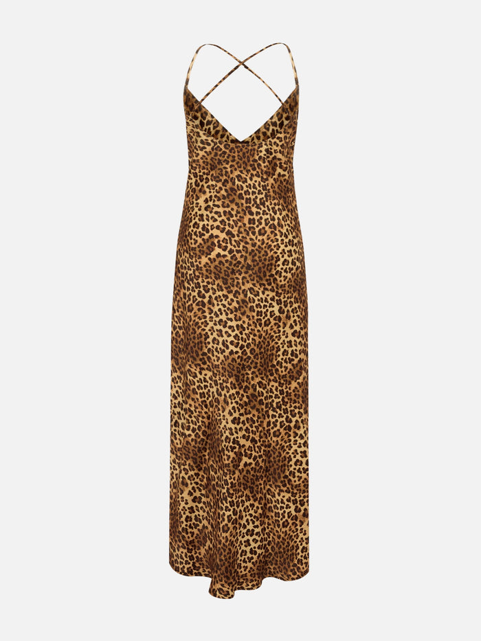 Eydis Satin Slip Dress With Animalier Print Beige