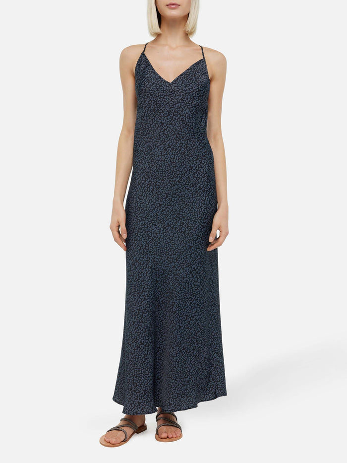 Eydis Satin Slip Dress With Animalier Print Black