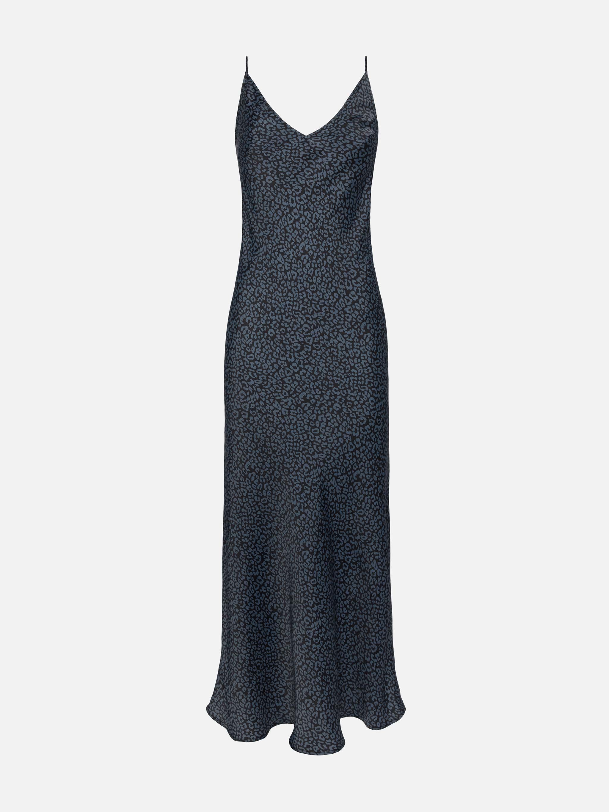 Eydis Satin Slip Dress With Animalier Print Black