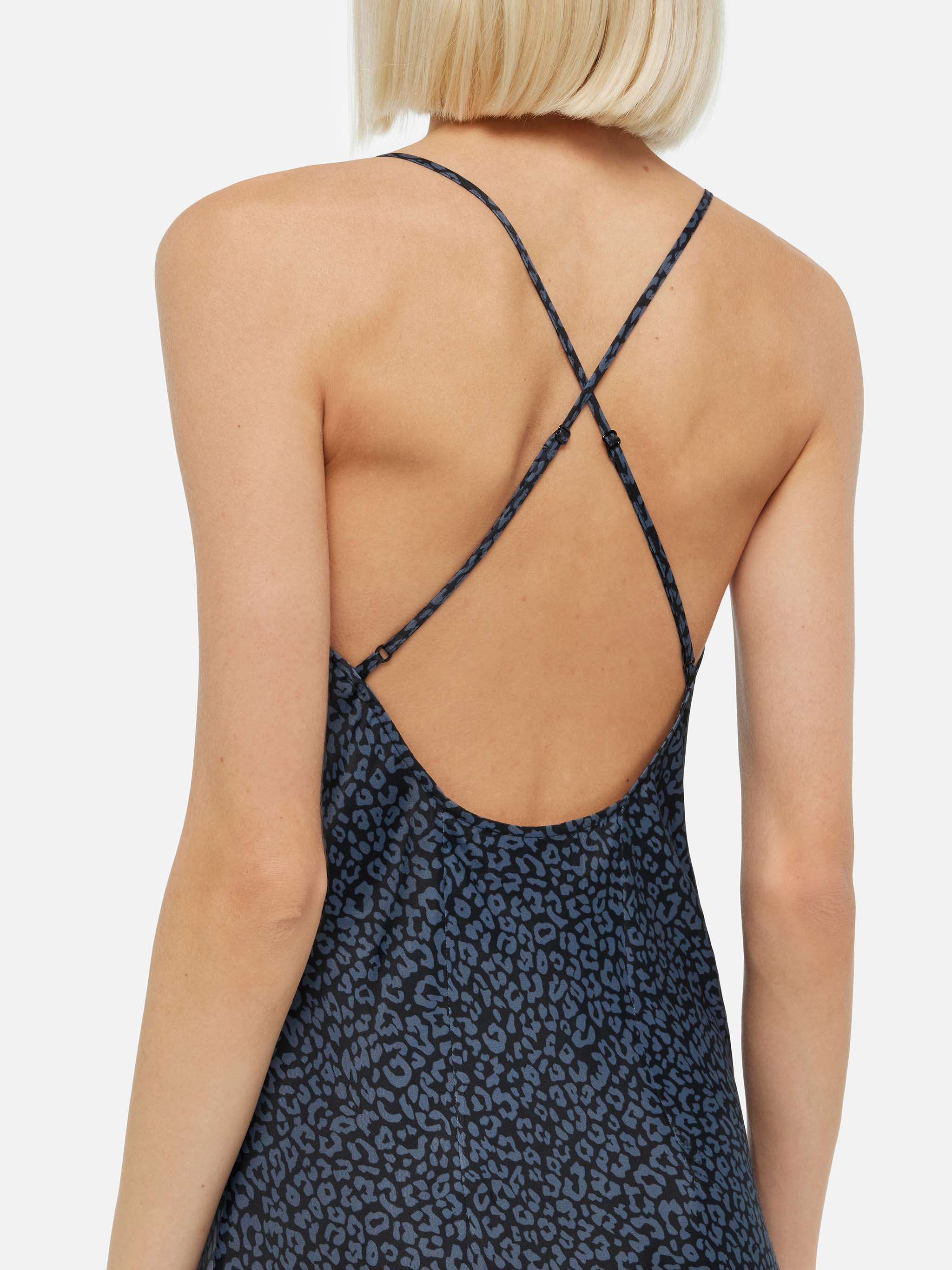 Eydis Satin Slip Dress With Animalier Print Black