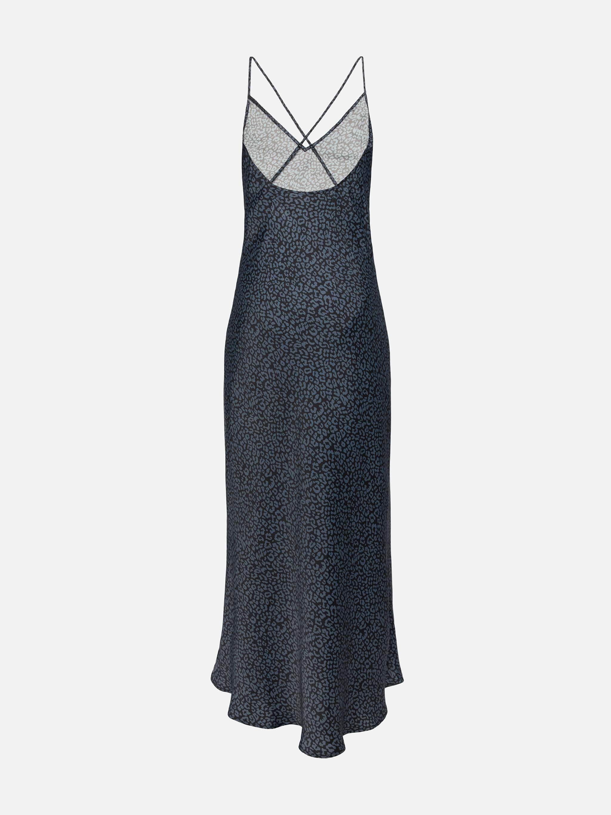 Eydis Satin Slip Dress With Animalier Print Black