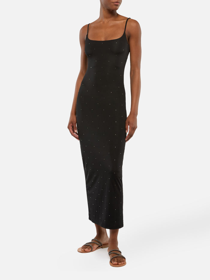Evy Long Fitted Black Slip Dress