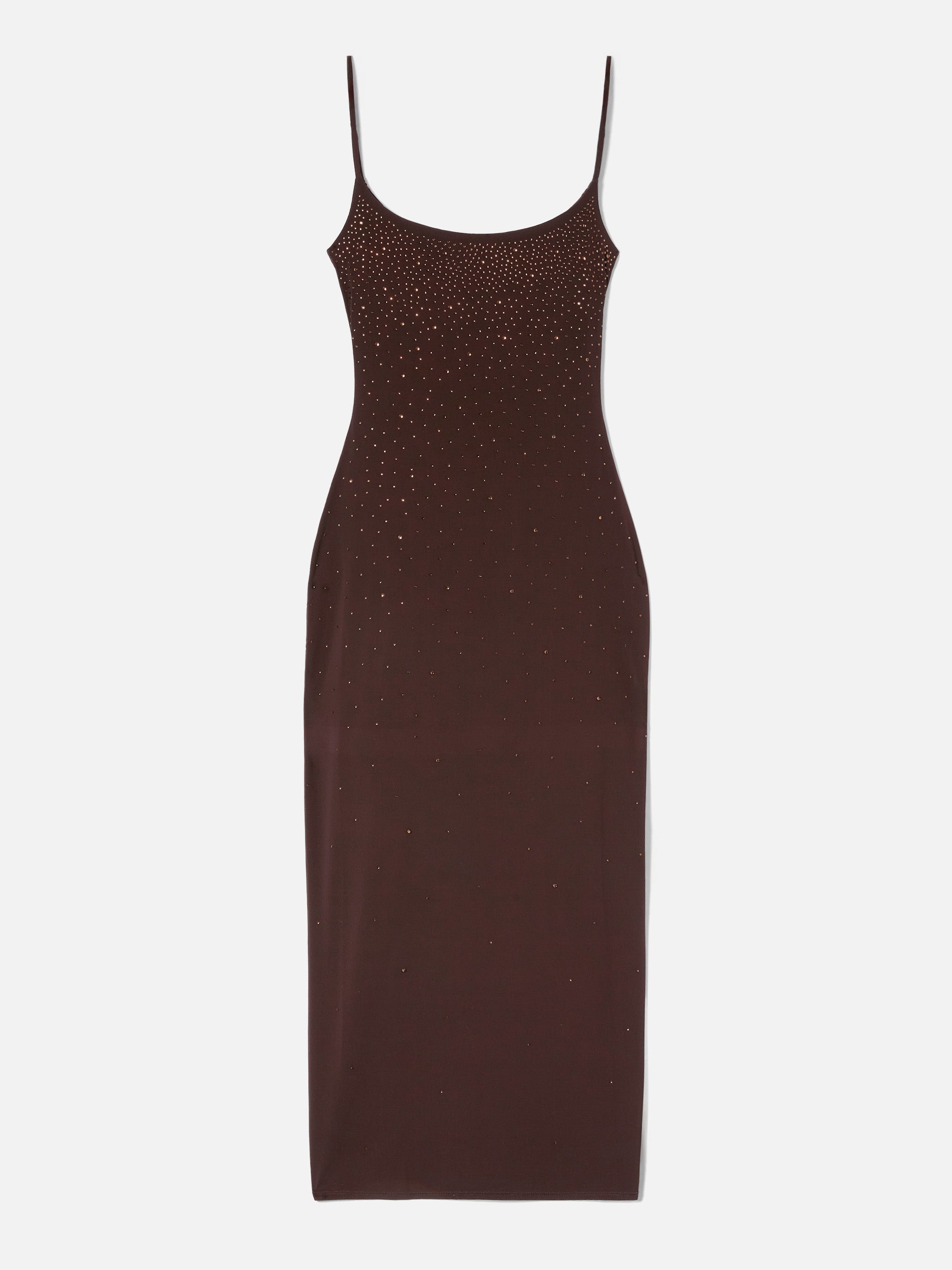 Long Evy Dress Brown With Degradé-Effect Strass