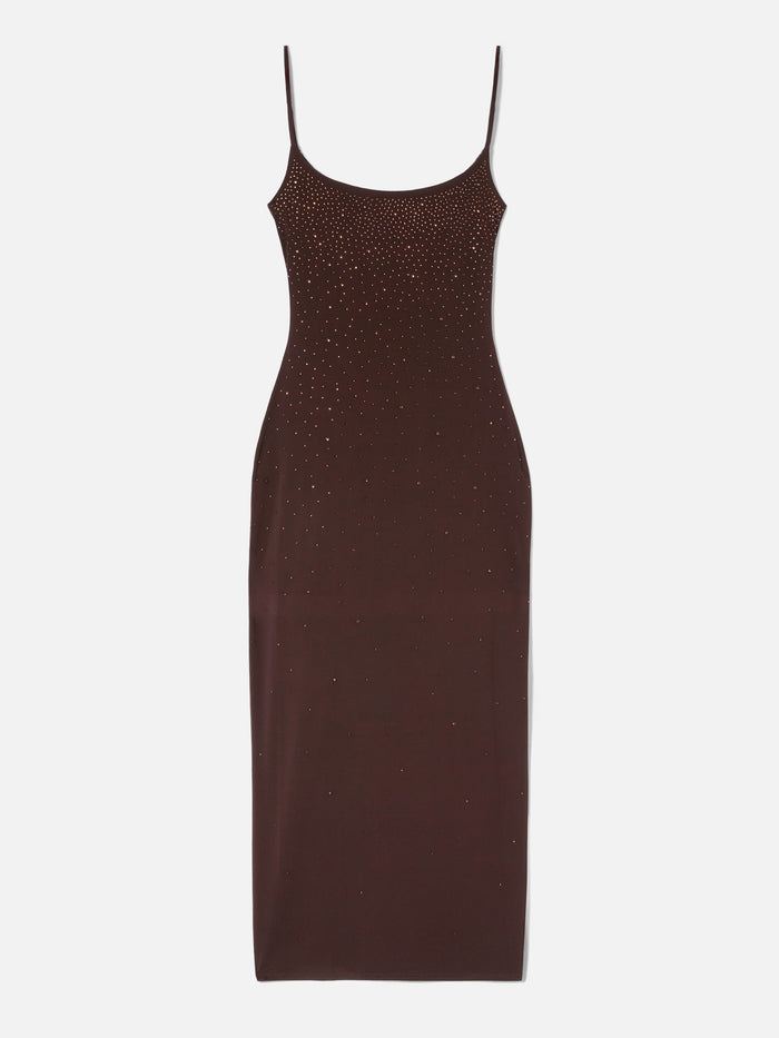 Long Evy Dress Brown With Degradé-Effect Strass