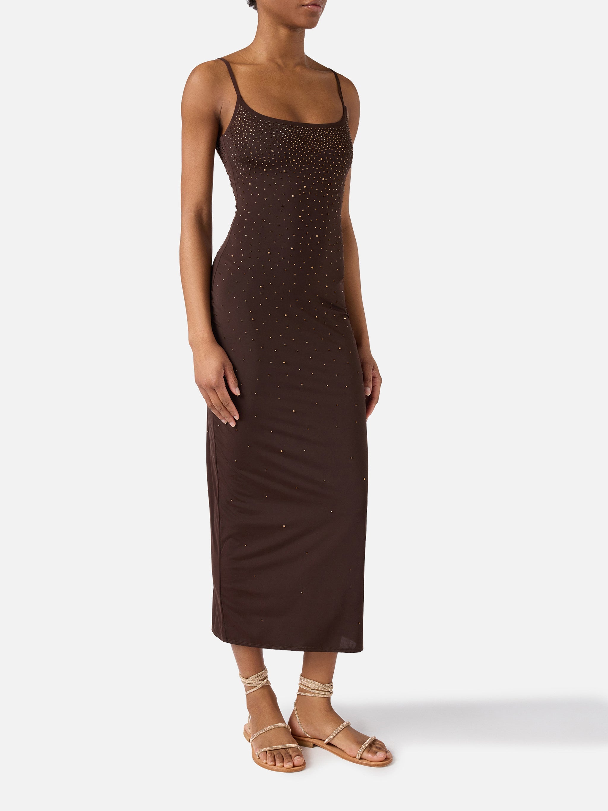 Long Evy Dress Brown With Degradé-Effect Strass