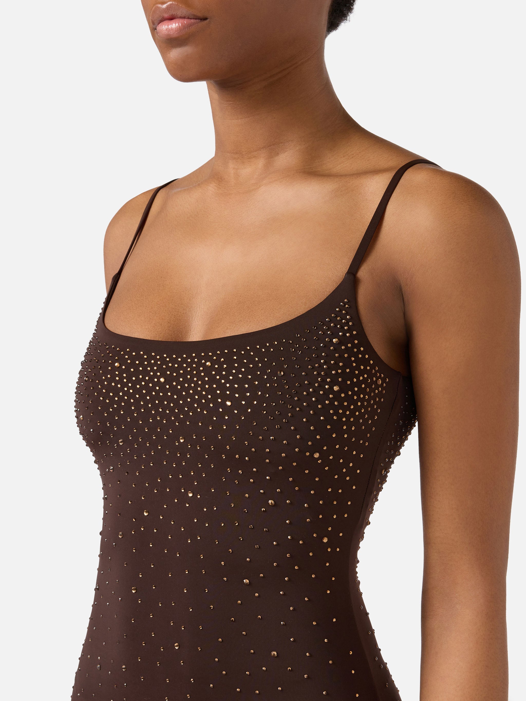 Long Evy Dress Brown With Degradé-Effect Strass