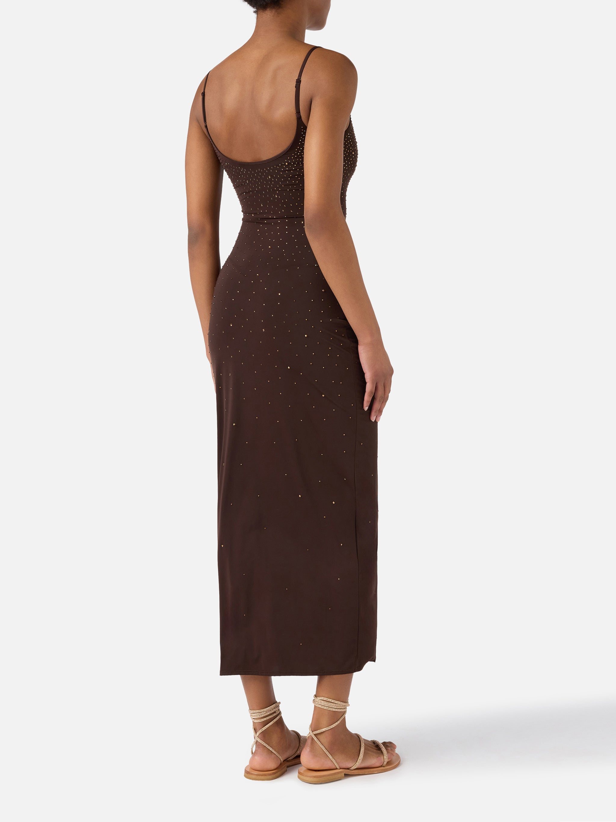 Long Evy Dress Brown With Degradé-Effect Strass