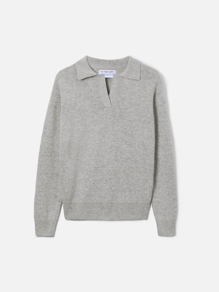 Grey Mélange Eze Sweater With Polo Collar