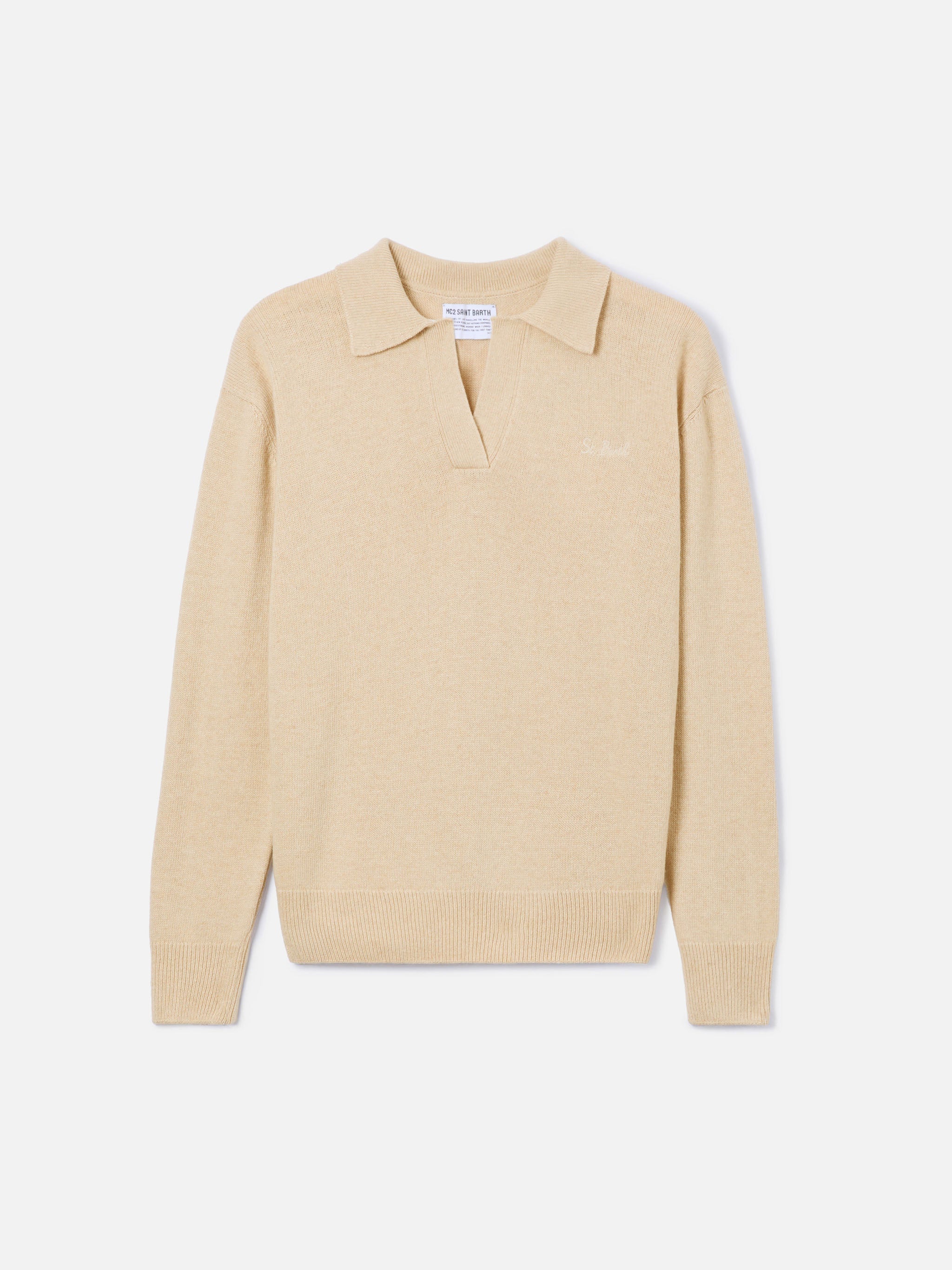 Beige Eze Blended Cashmere Sweater With Polo Collar Brown