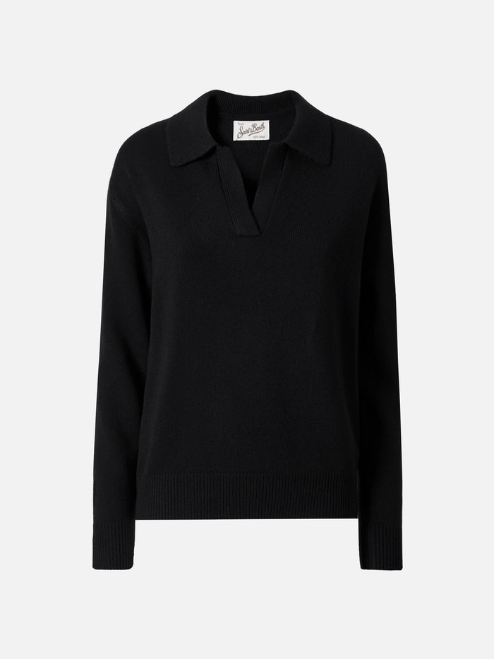 Black Eze Wool Sweater With Polo Collar