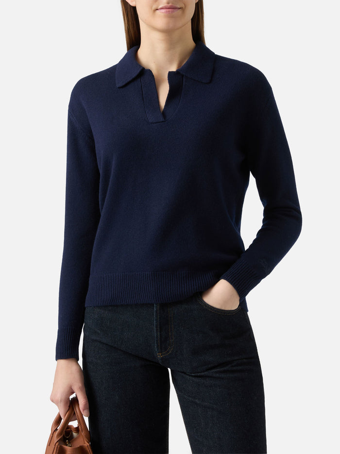 Midnight Blue Eze Wool Sweater With Polo Collar