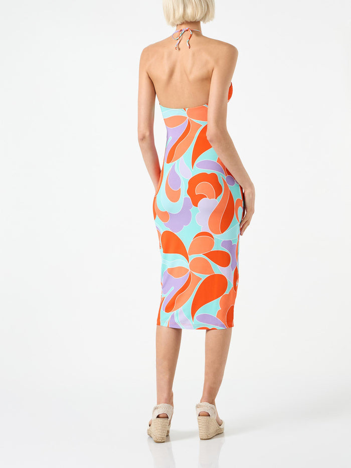 Longuette Cutout Wave Printed Dress Farah Green