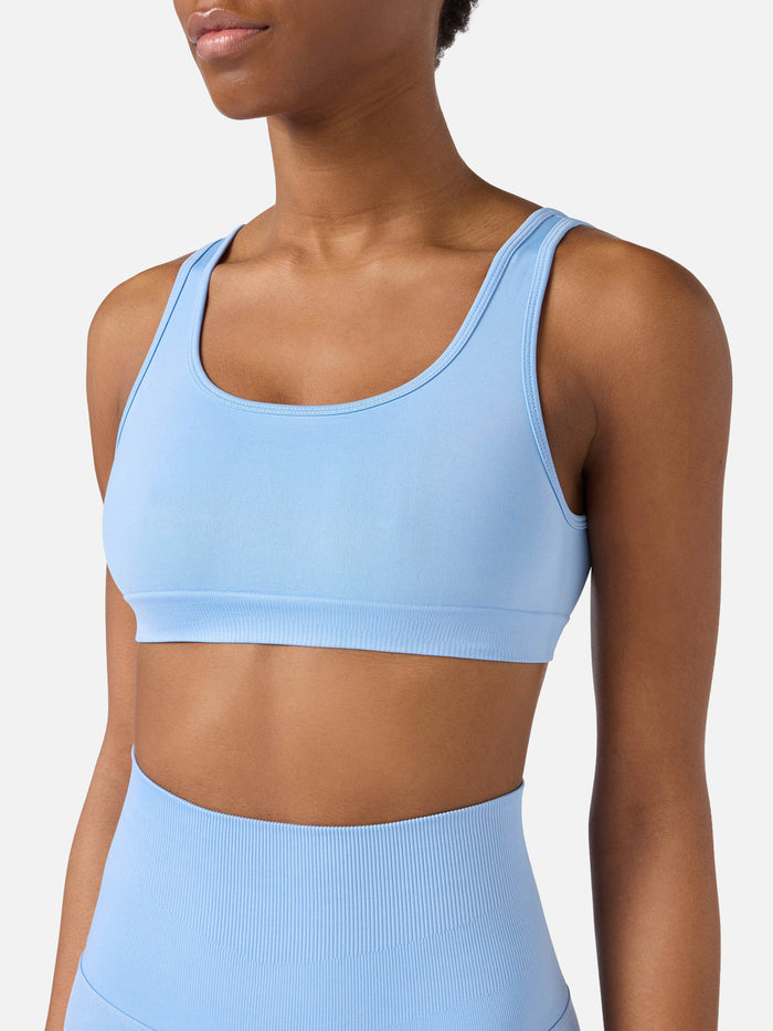 Light Blue Technical Fabric Fify Sports Top With Contrast Trim Sky Top_apparel