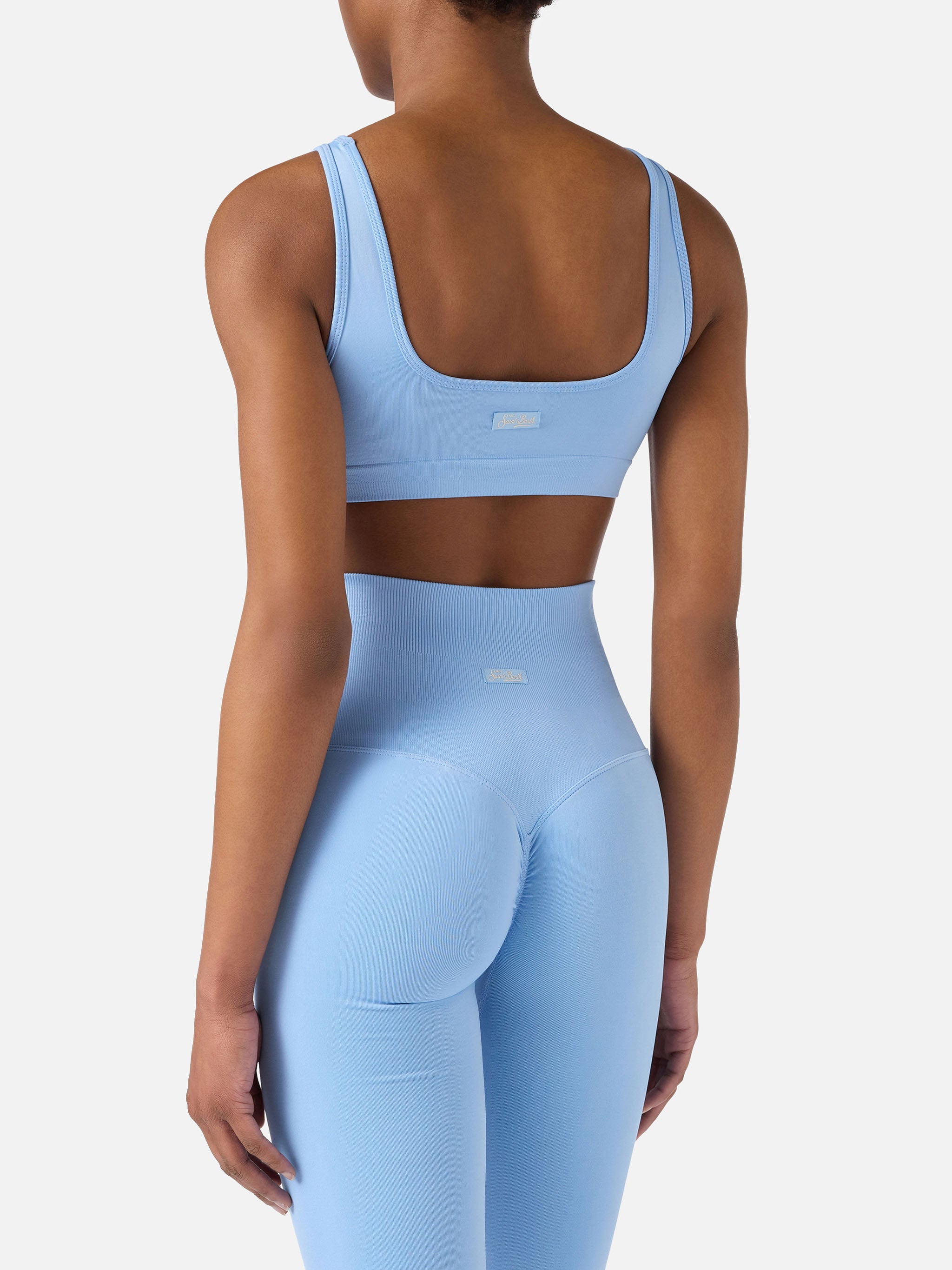 Light Blue Technical Fabric Fify Sports Top With Contrast Trim Sky Top_apparel