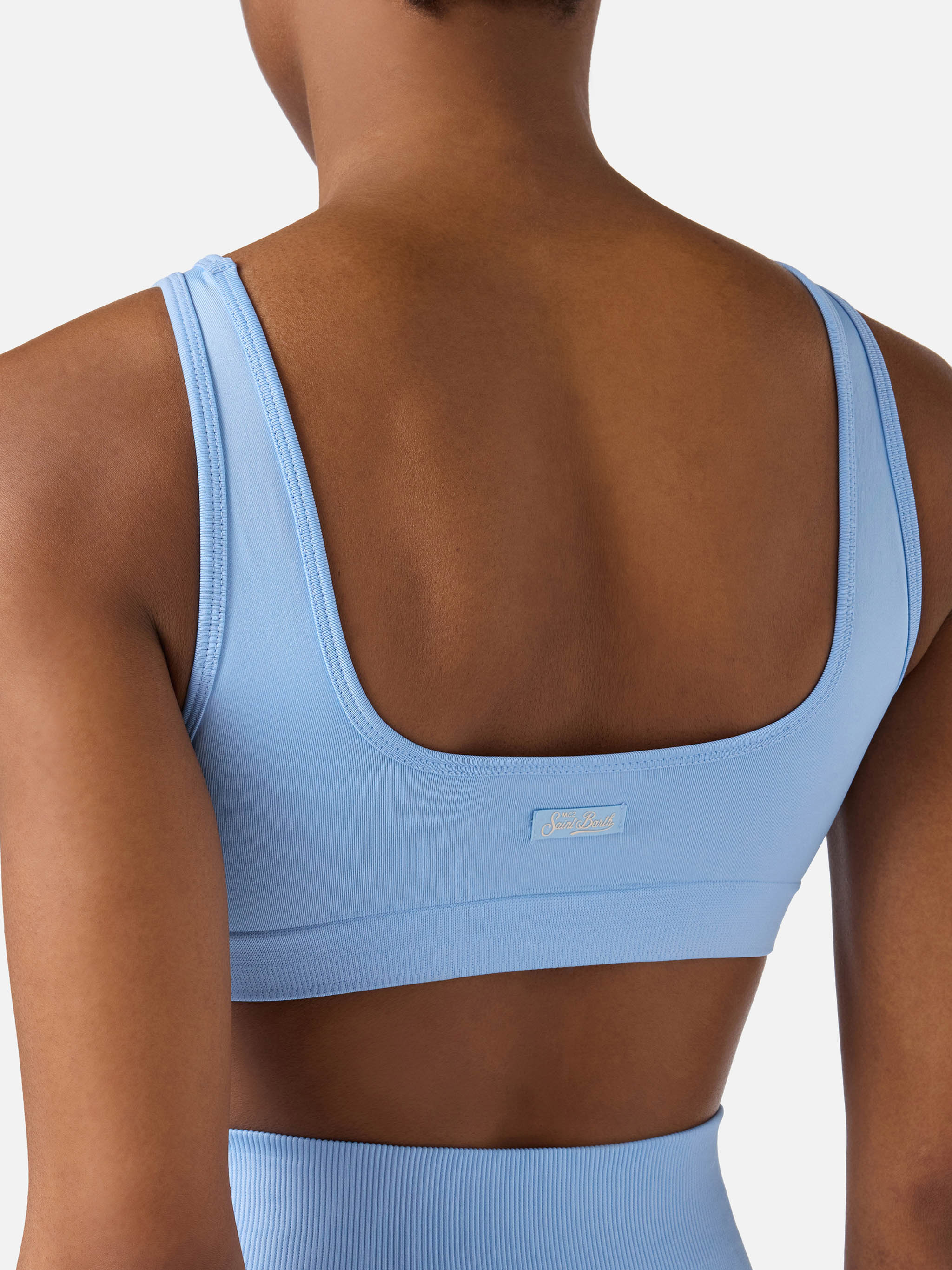 Light Blue Technical Fabric Fify Sports Top With Contrast Trim Sky Top_apparel
