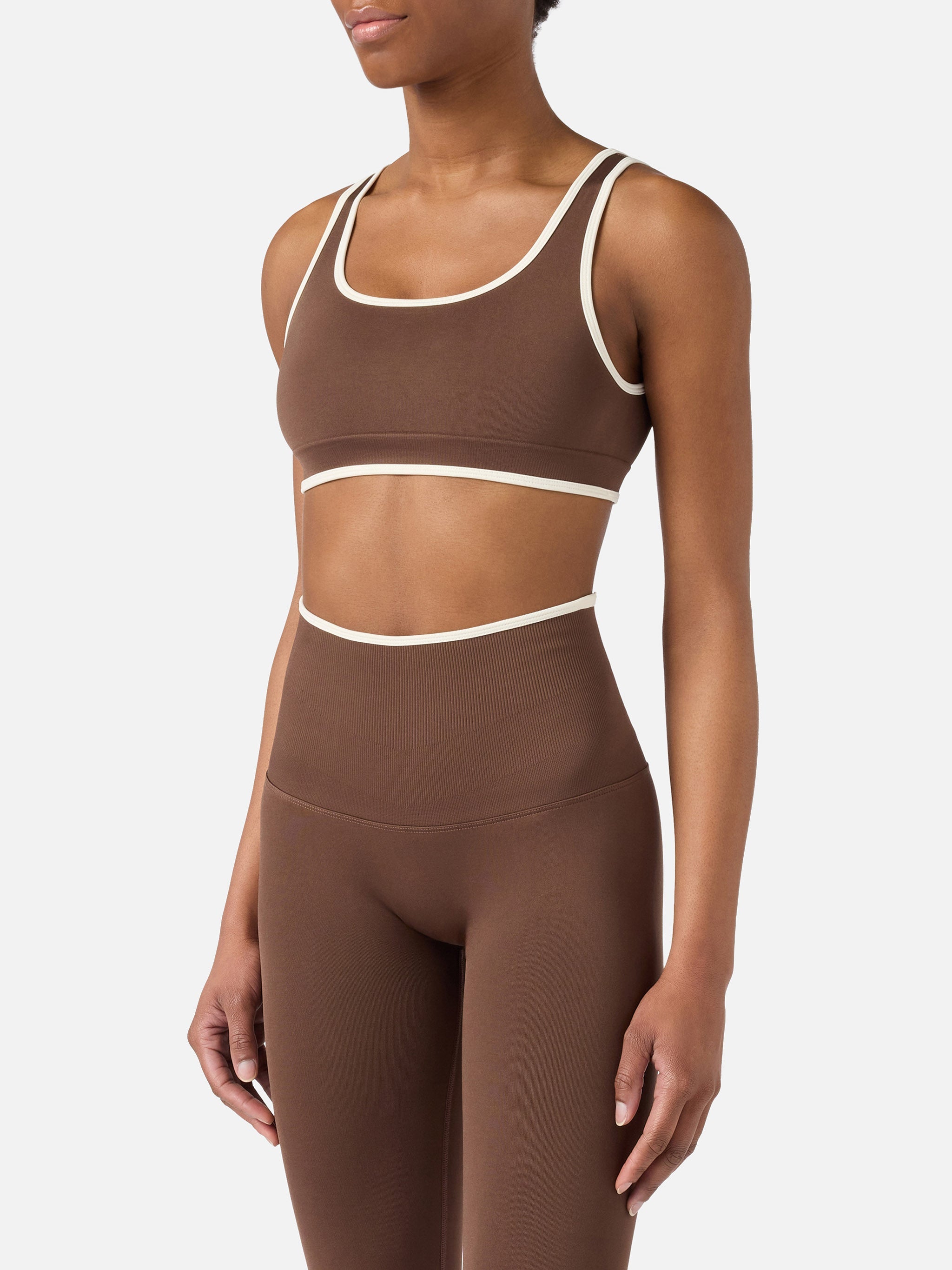 Brown Technical Fabric Fify Sports Top With Contrast Trim Top_apparel