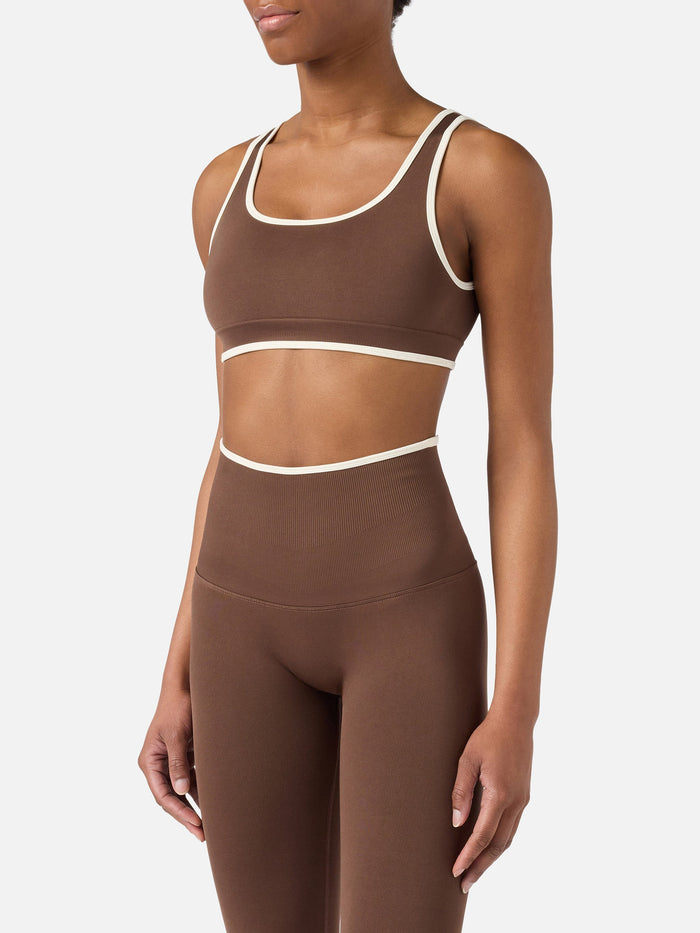 Brown Technical Fabric Fify Sports Top With Contrast Trim Top_apparel