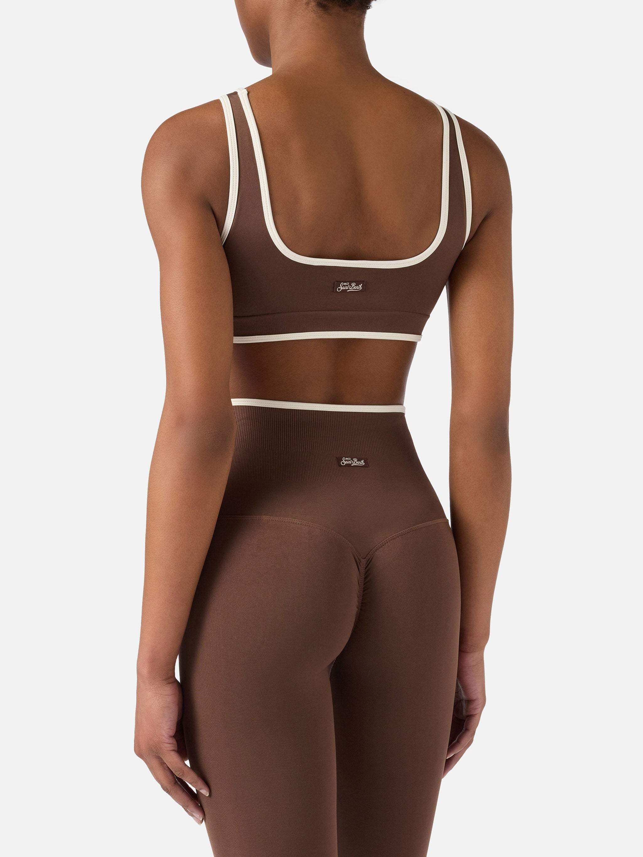 Brown Technical Fabric Fify Sports Top With Contrast Trim Top_apparel
