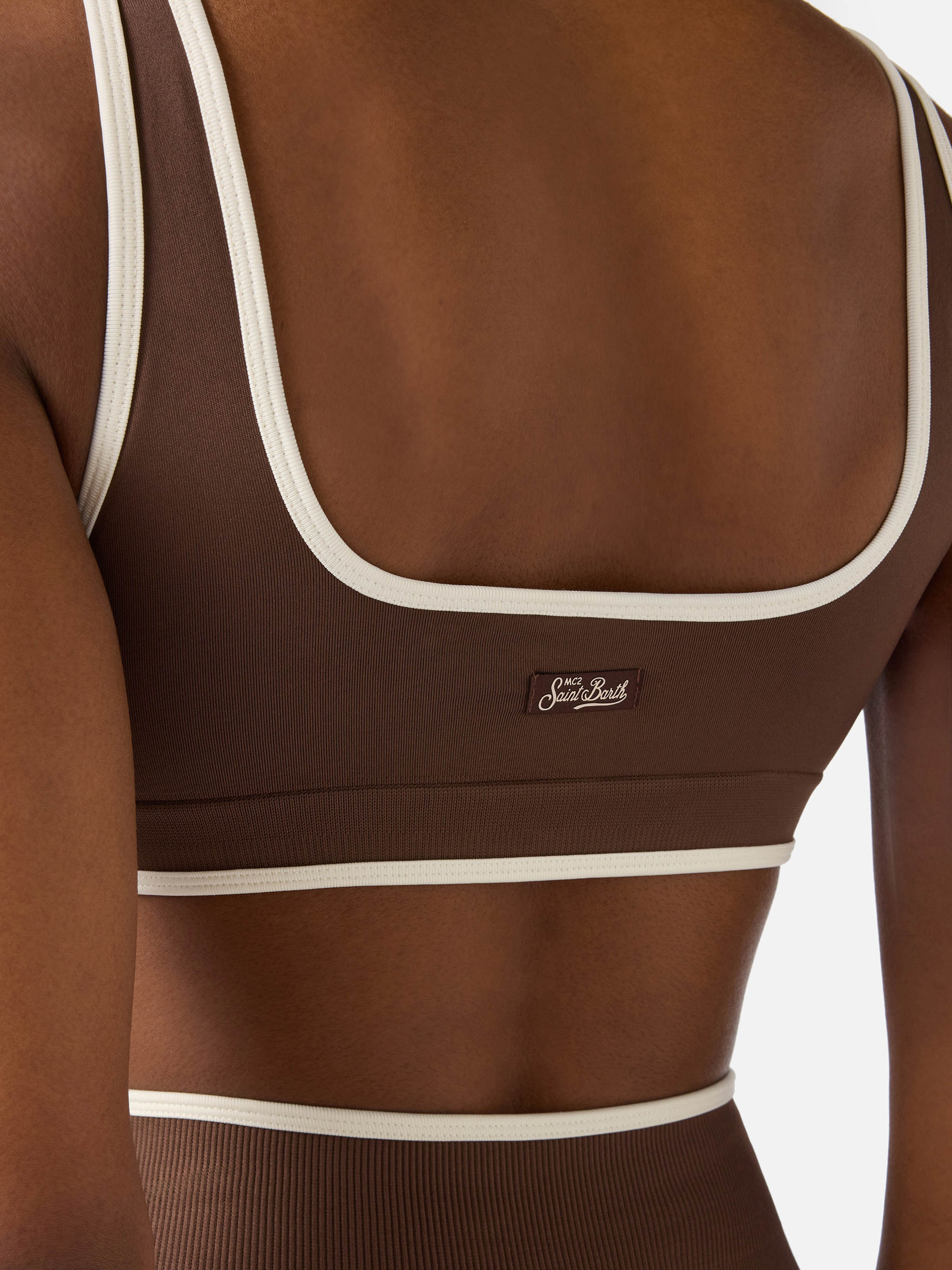 Brown Technical Fabric Fify Sports Top With Contrast Trim Top_apparel