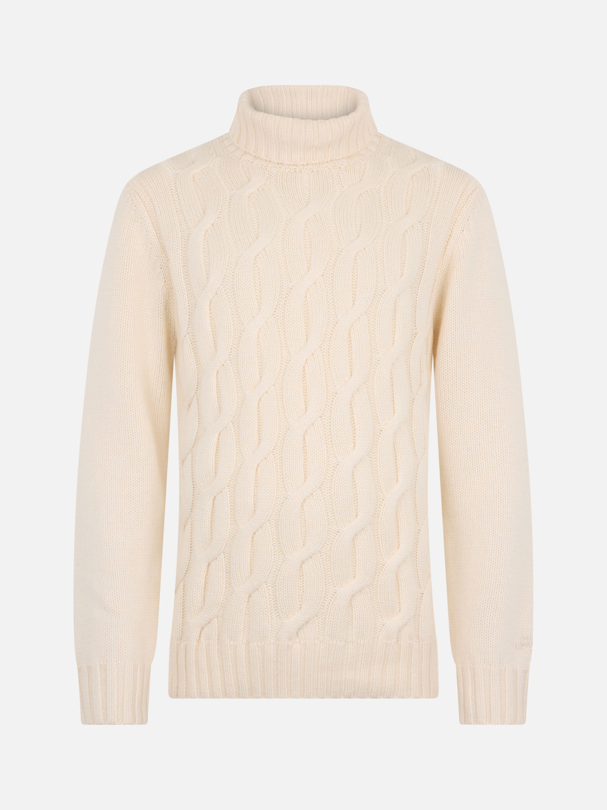 Man Cable Knit Blend Cashmere Sweater Fisherman White