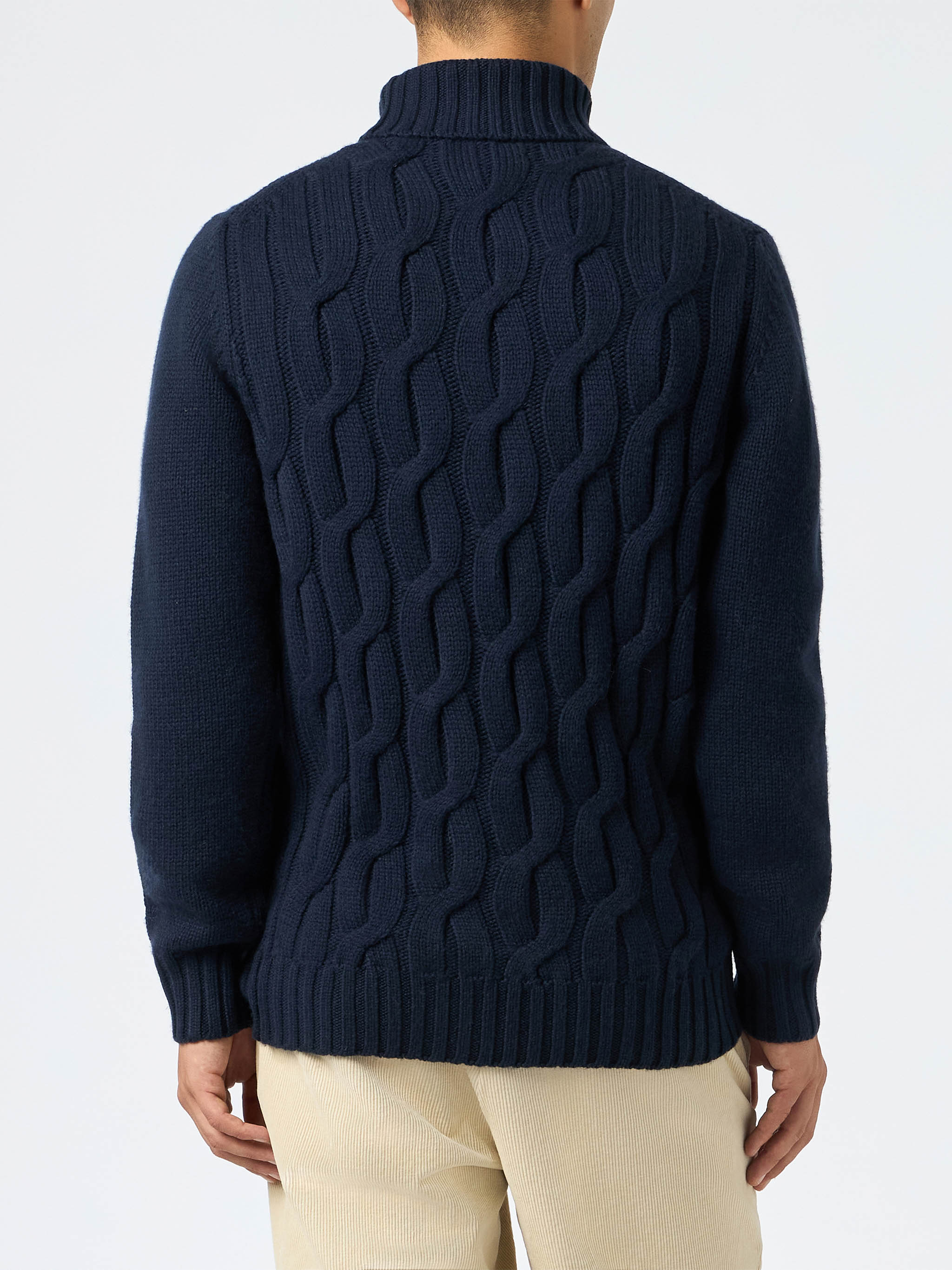 Man Cable Knit Blend Cashmere Sweater Fisherman Blue