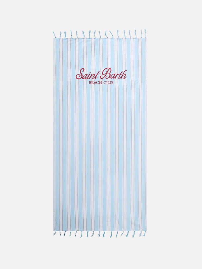 Foutas Lightbeach Towel With Light Blue And White Stripes Embroidered Logo