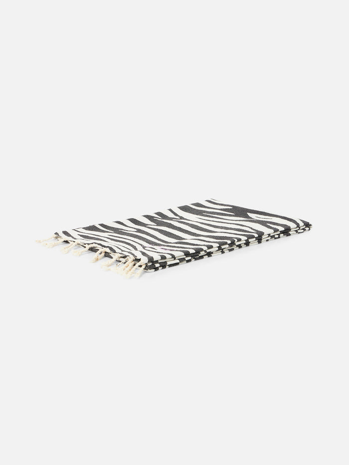 Foutas Cotton Beach Towel With Zebra Jacquard White