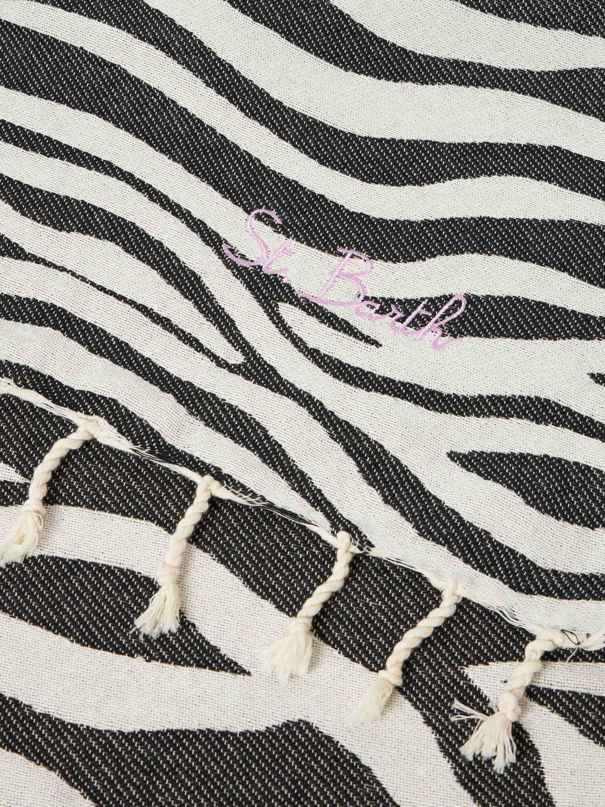 Foutas Cotton Beach Towel With Zebra Jacquard White