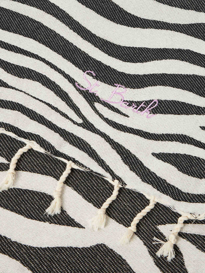 Foutas Cotton Beach Towel With Zebra Jacquard White