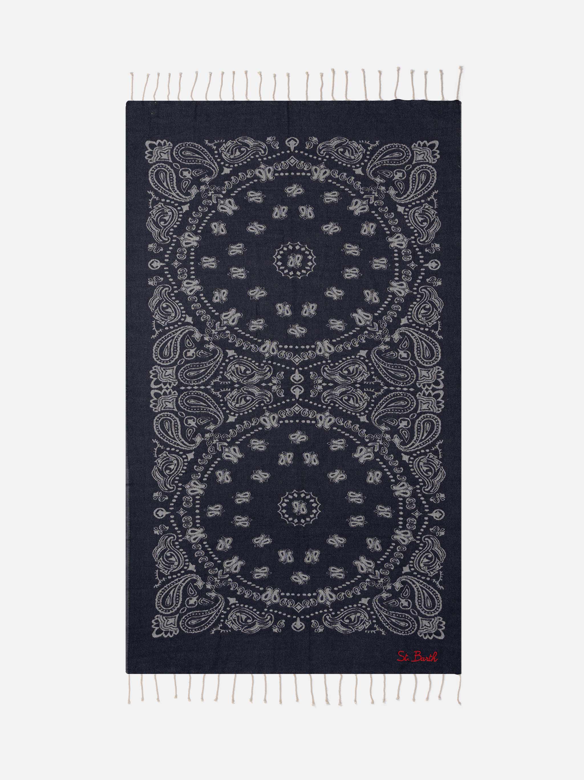 Foutas Cotton Jaquard Beach Towel With Navy Blue Bandana Pattern
