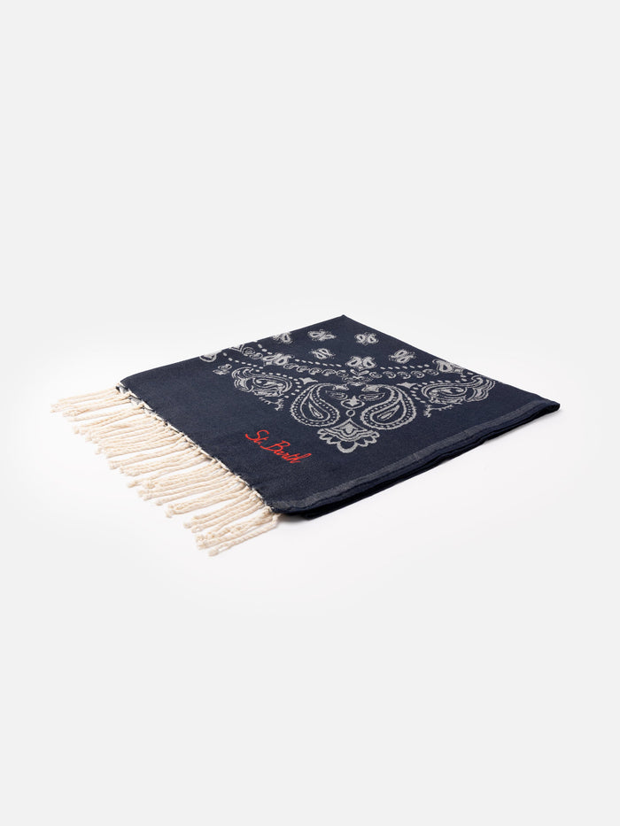 Foutas Cotton Jaquard Beach Towel With Navy Blue Bandana Pattern