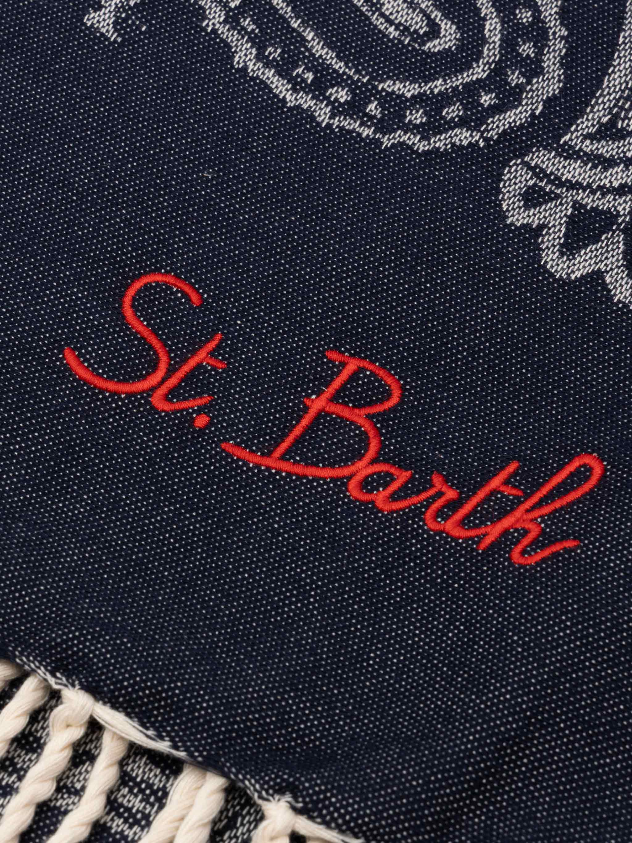 Foutas Cotton Jaquard Beach Towel With Navy Blue Bandana Pattern