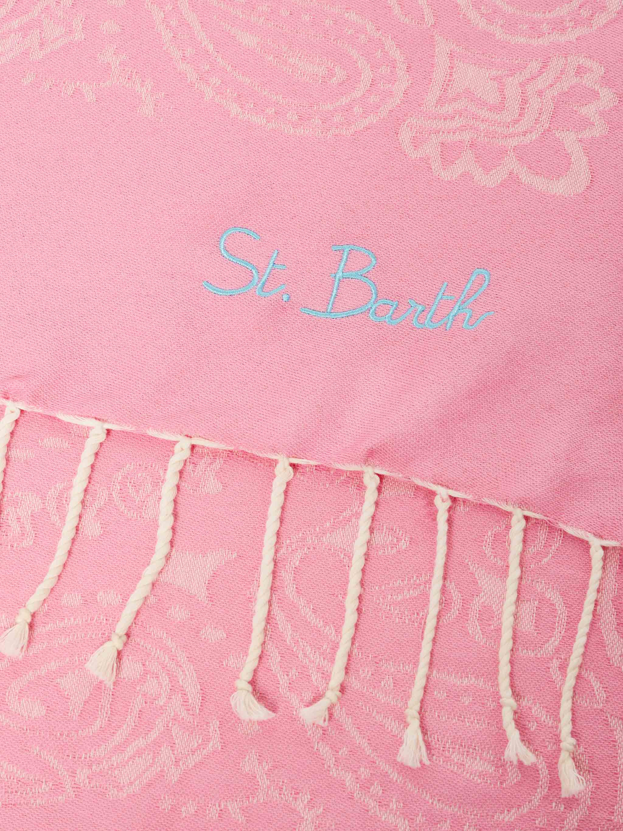 Foutas Cotton Beach Towel With Bandana Jacquard Pink
