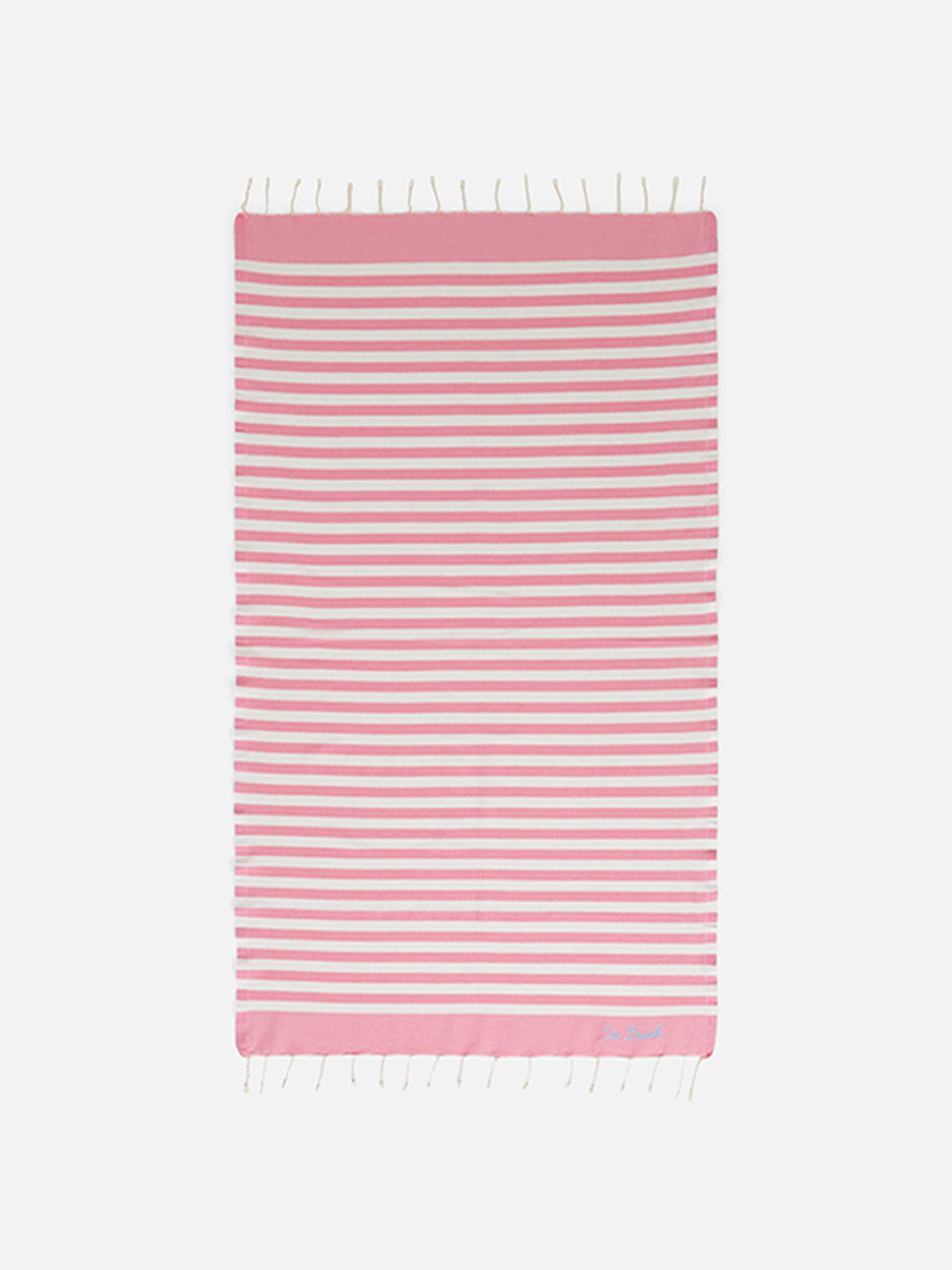 Cotton Beach Towel Fouta With Pink Striped Print