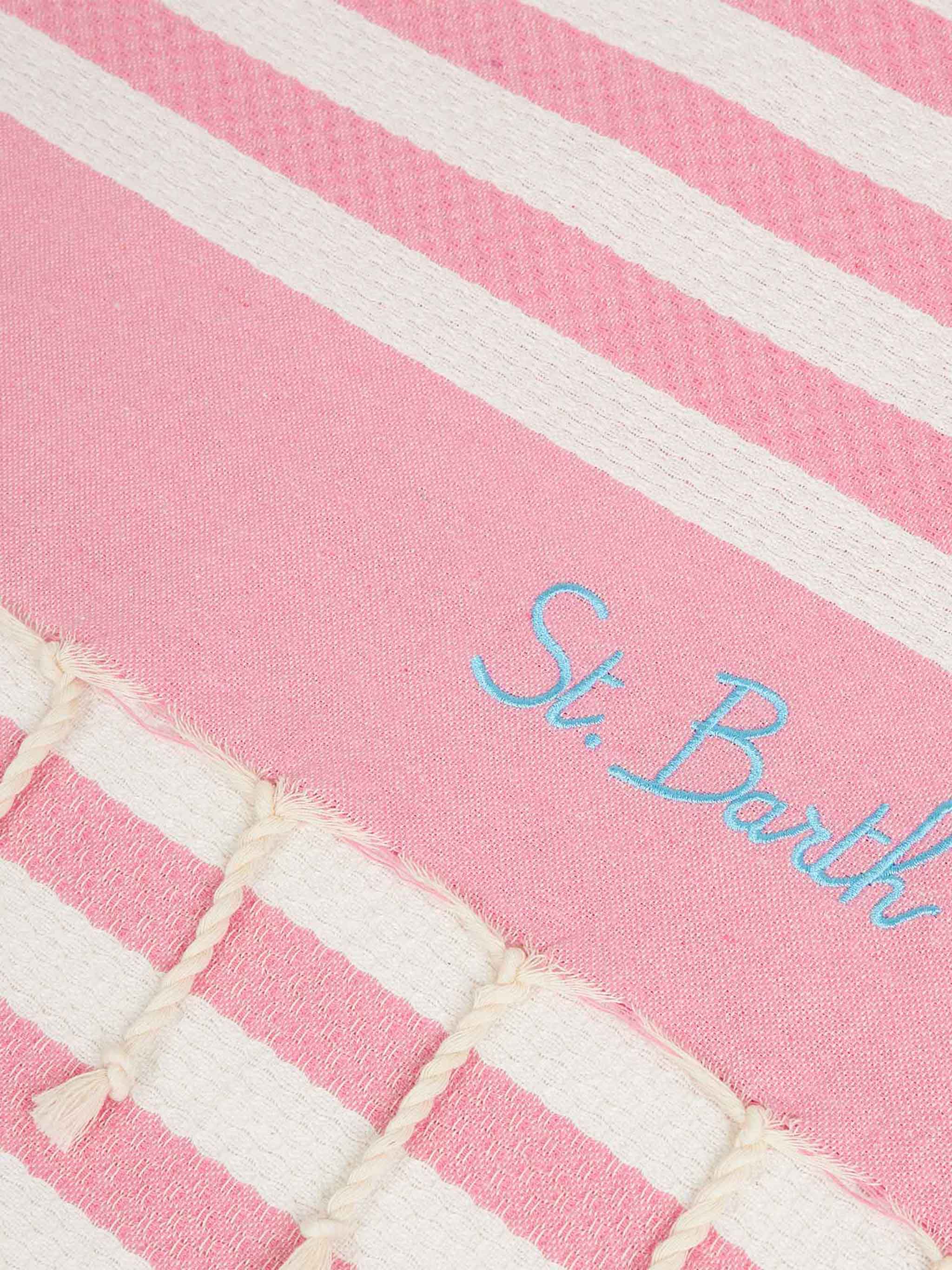 Cotton Beach Towel Fouta With Pink Striped Print