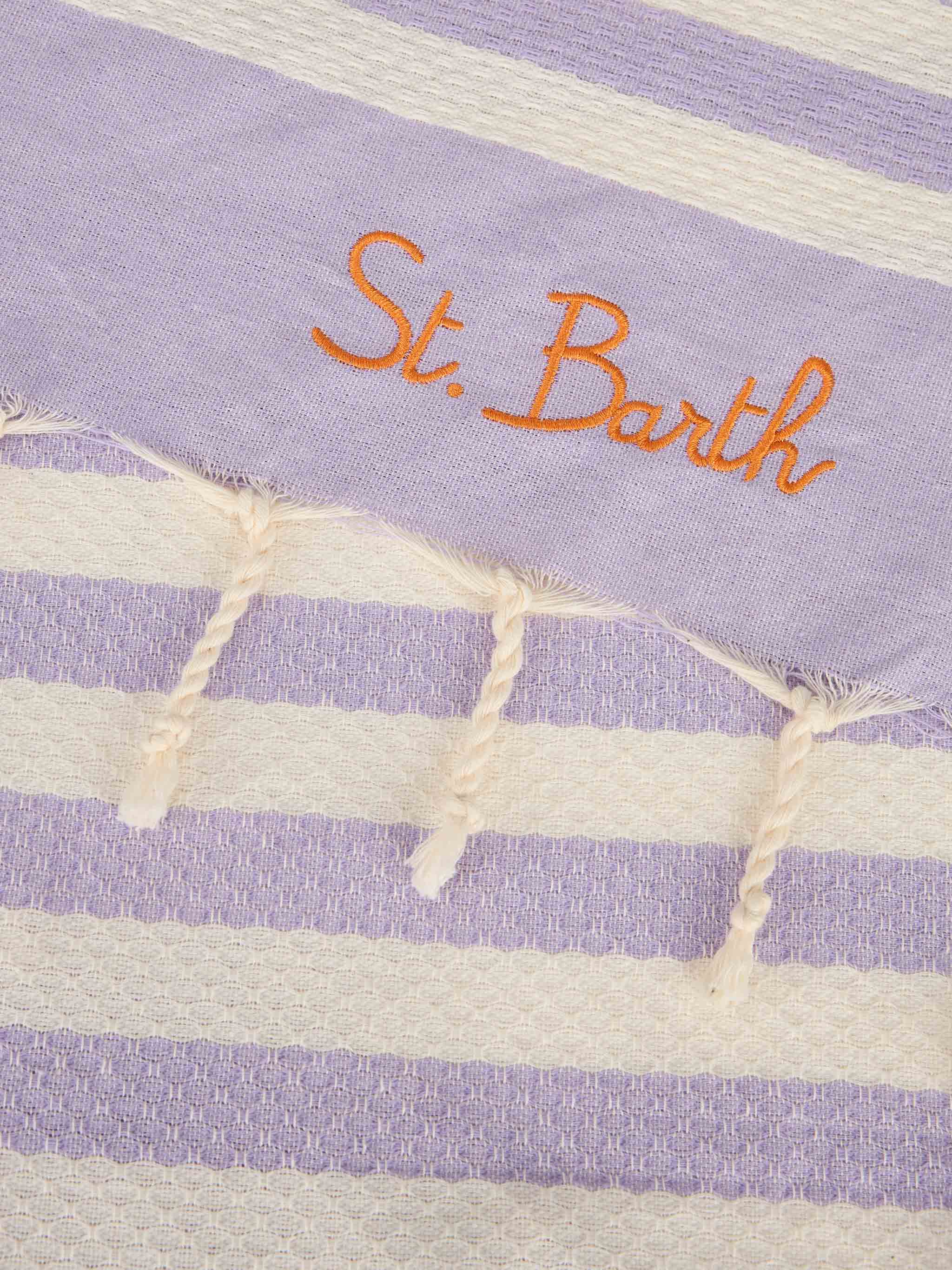 Cotton Beach Towel Fouta With Purple Striped Print Pink