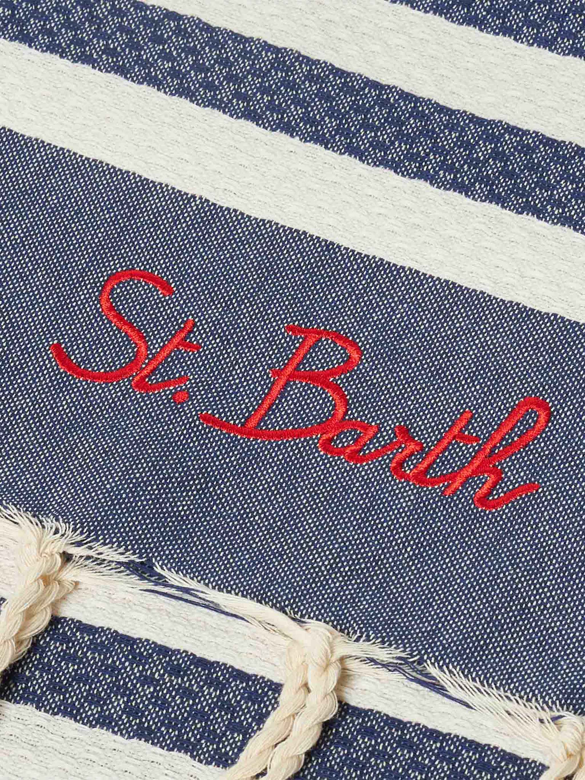 Cotton Beach Towel Fouta With Navy Blue Striped Print