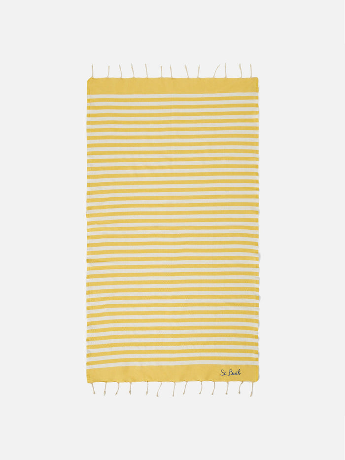 Foutas Beach Towel With Yellow And White Stripes