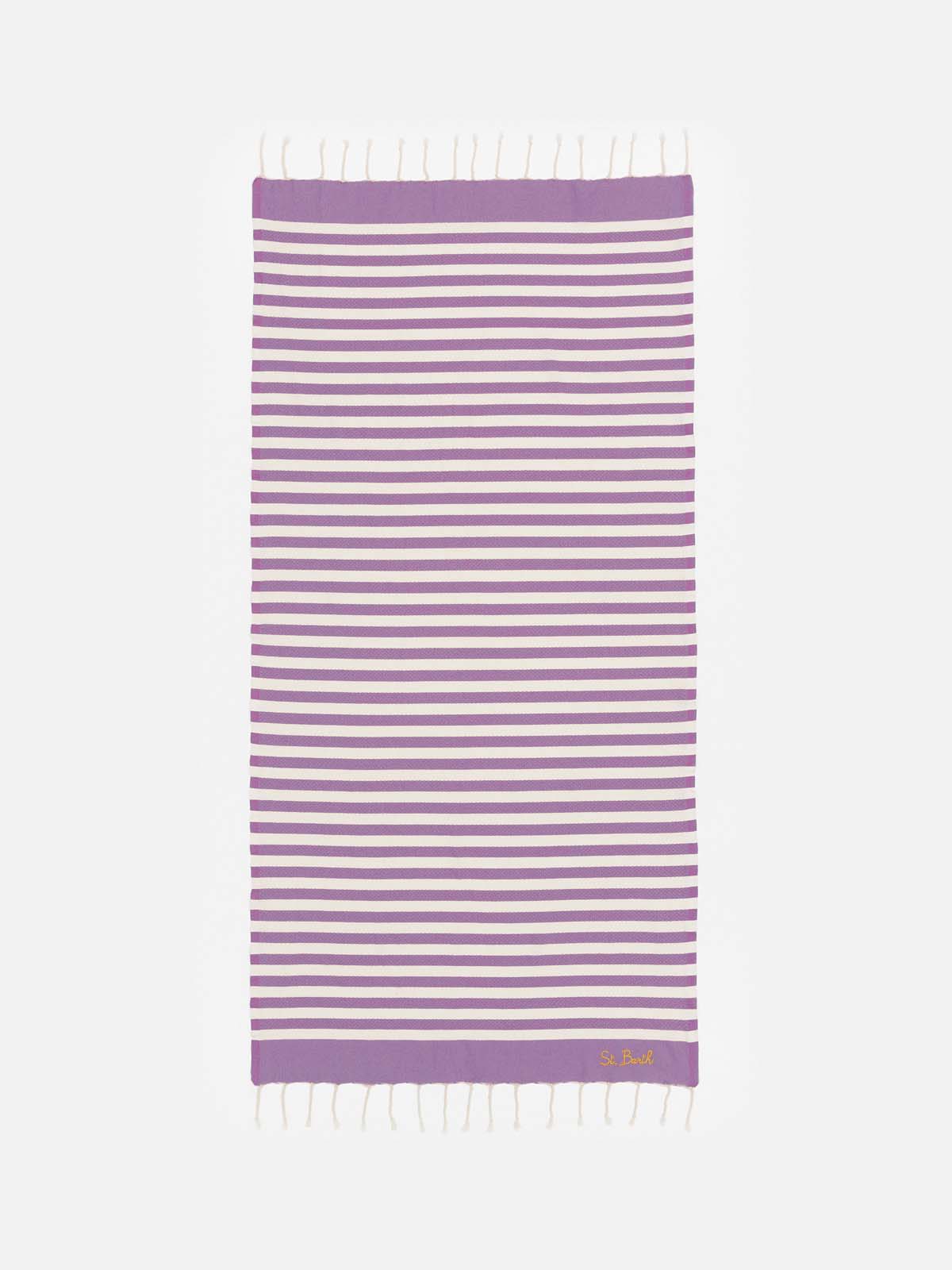 Cotton Beach Towel Fouta With Purple Striped Print Pink