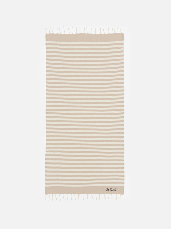 Foutas Beach Towel With Beige And White Stripes