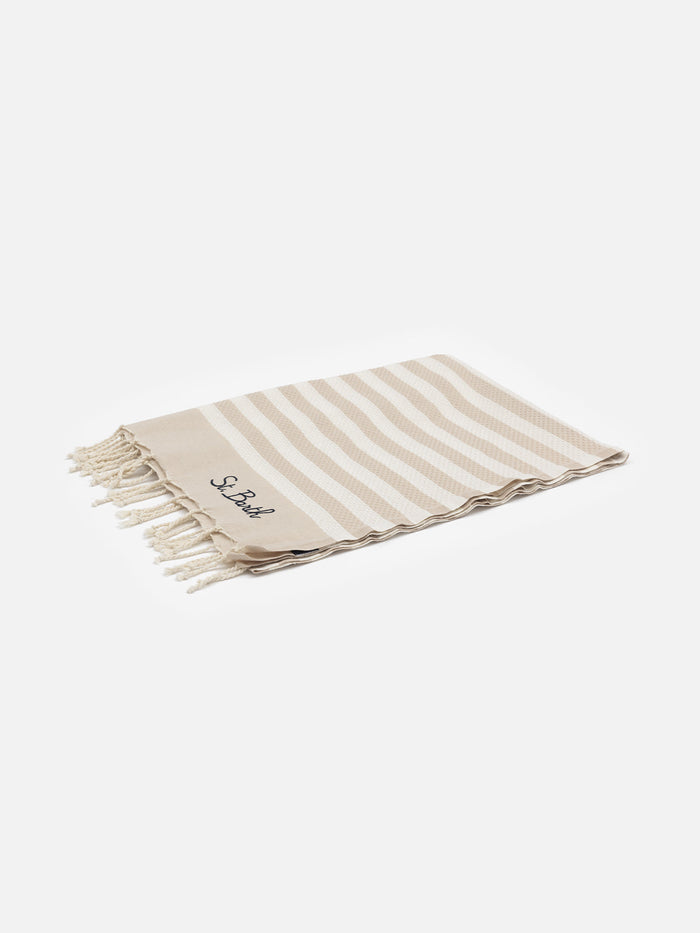 Foutas Beach Towel With Beige And White Stripes
