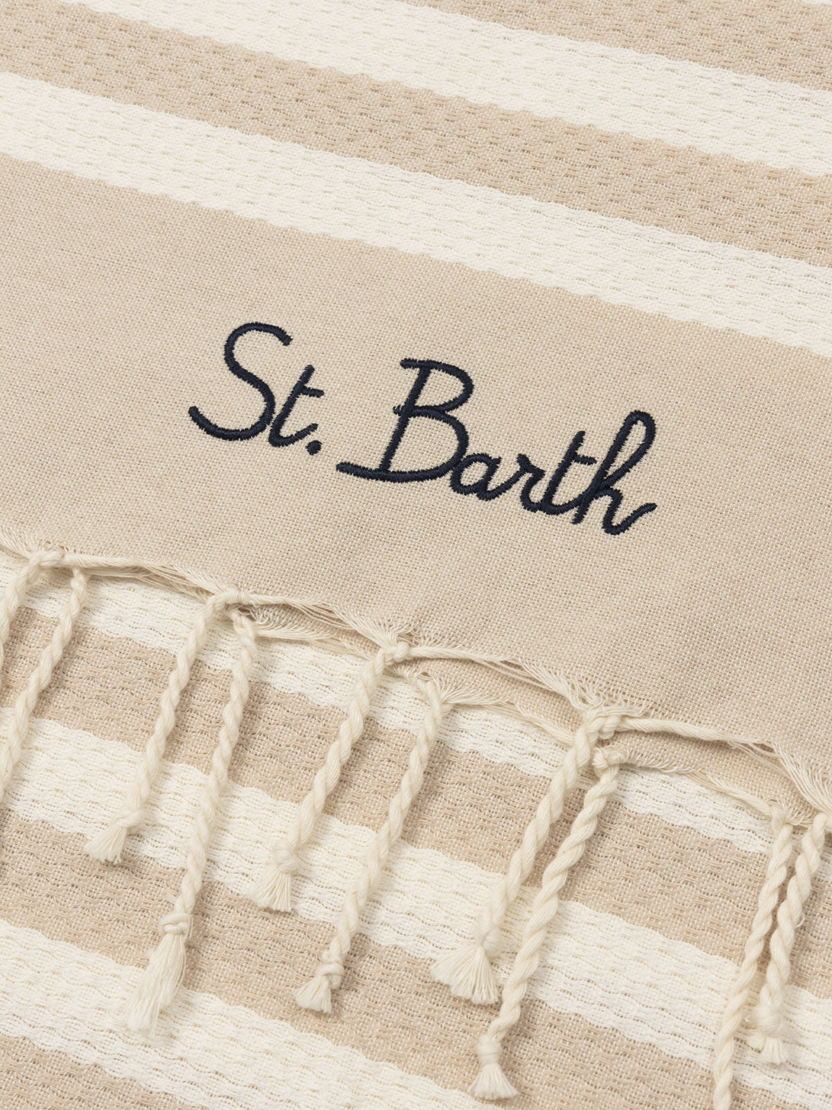 Foutas Beach Towel With Beige And White Stripes
