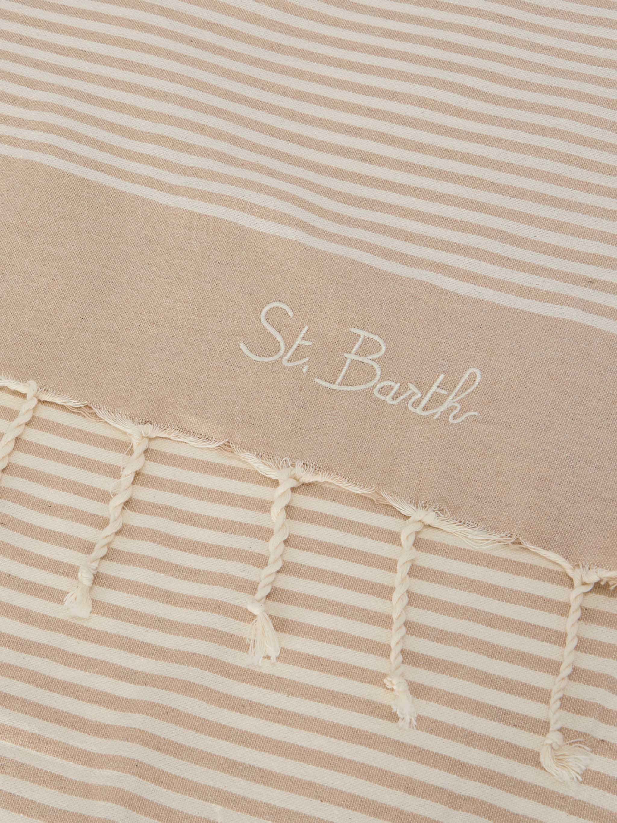 Foutas Beach Towel With Small Beige And White Stripes